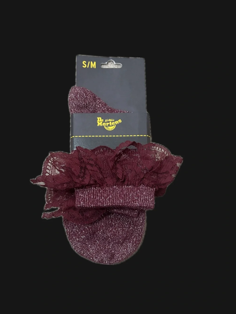 Dr. Martens Sparkle Burgundy Lace Ruffle Ankle Socks